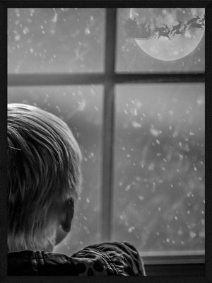 Dreng ved vindue juleplakat juleplakat