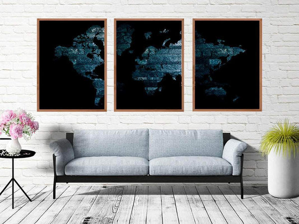 3 dele verdenskort plakat - version black verdenskort