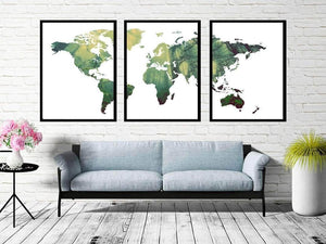 3 delt verdenskort plakat - Skov i tåge verdenskort