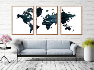3 delt verdenskort plakat - Sort version verdenskort