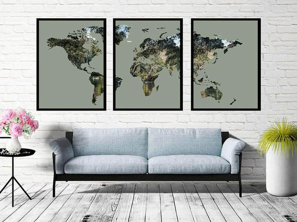 3 delt verdenskort plakat - Vandkant verdenskort
