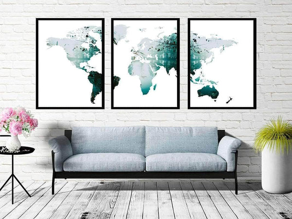 3 delt verdenskort plakat verdenskort