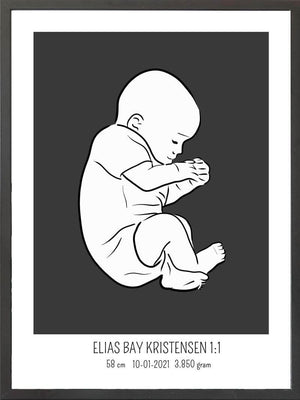 Birth poster / fødselsplakat 1:1 - Fosterstilling blå fødselstavler