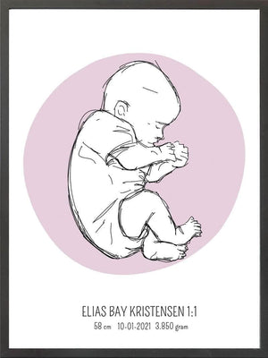 Birth poster / fødselsplakat 1:1 - Fosterstilling lyserød fødselstavler