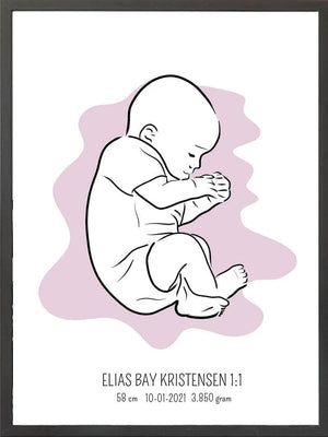 Birth poster / fødselsplakat 1:1 - Fosterstilling lyserød fødselstavler
