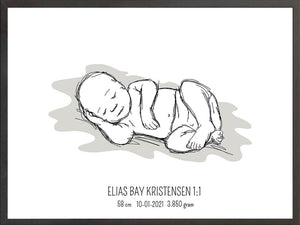 Birth poster / fødselsplakat 1:1 - Liggende blå