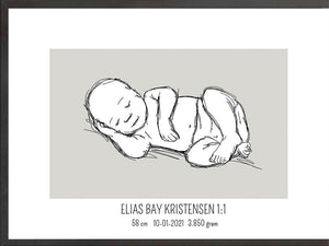 Birth poster / fødselsplakat 1:1 - Liggende blå