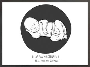 Birth poster / fødselsplakat 1:1 - Liggende blå