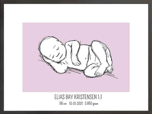 Postersbyus børneplakat Grov / Firkant / Lyserød Birth poster / fødselsplakat 1:1 - Liggende lyserød