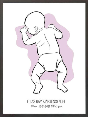 Birth poster / fødselsplakat 1:1 - På maven lyserød fødselstavler