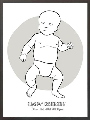 Postersbyus børneplakat Ren / Cirkel / Grå Birth poster / fødselsplakat 1:1 - Tumling lyserød