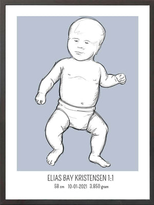 Postersbyus børneplakat Blyant / Firkant / Blå Birth poster / fødselsplakat 1:1 - Tumling lyserød