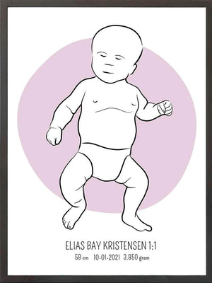 Birth poster / fødselsplakat 1:1 - Tumling lyserød fødselstavler