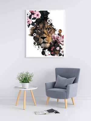 Løve i blomster - Plakat dyr